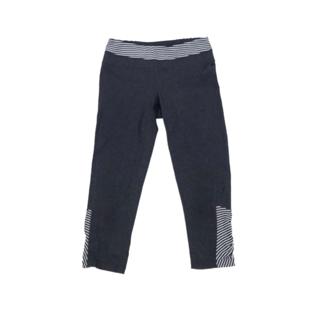 Athleta Gray Stripe Balance Capri Leggings